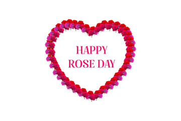  happy rose day background with heart shape red rose buds and typography of happy rose day text . Vector illustration. Wallpaper, flyers, invitation, posters, brochure, banners.
