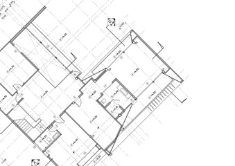Fototapete - Write a blueprint architecture for building.