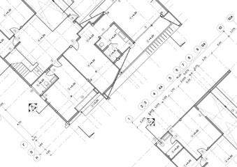 Fototapete - Write a blueprint architecture for building.