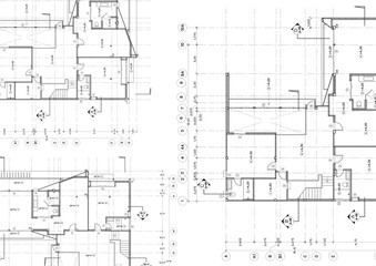 Fototapete - Write a blueprint architecture for building.