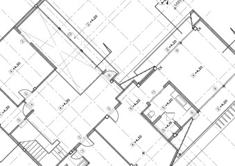 Fototapete - Write a blueprint architecture for building.
