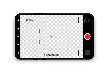 Camera interface in phone screen. Camera screen phone mobile interface app. Photo, video ui in cellphone. Smartphone mockup for photography, selfie and video. Vector illustration