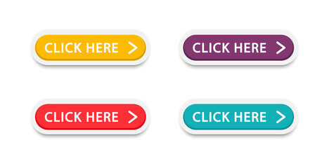 Wall Mural - click here button with arrow pointer clicking icon. click here vector web button. web button with ac