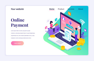 modern flat isometric design concept of online payment, money transfer with characters for website a