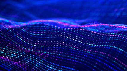 Leinwandbilder - Digital technology background. Dynamic wave of glowing points. Futuristic background for presentation design. 3d