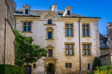 Impressive medieval facade of a rich mansion in the historic center of Bourges, a city located in the Berry Region of France