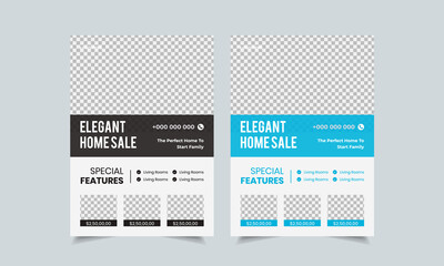 Wall Mural - real estate flyer design template, creative home for sale flyer, color a4 print ready flyer