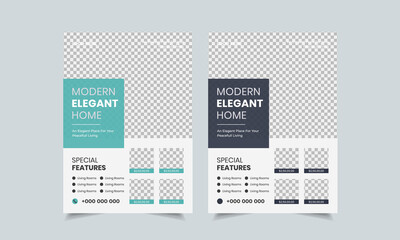 Wall Mural - real estate flyer design template, creative home for sale flyer, color a4 print ready flyer