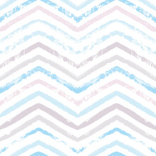 Chevron Seamless Vector Pattern. Watercolor Stripe Baby Background, Abstract Zigzag Blue Print, Graphic Modern Striped Texture, Pastel Lines Backdrop.