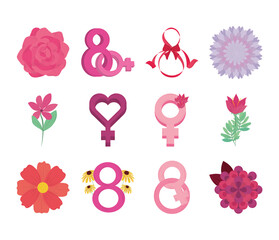 Poster - womens day international movement eight march flowers icons set vector