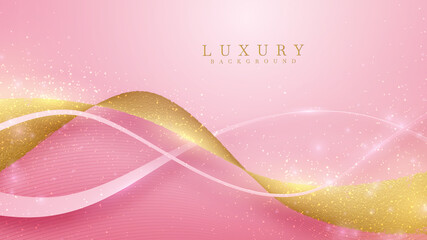 Luxury golden line background pink shades in 3d and paper cut abstract style , Valentines day concept, Illustration from vector about modern template deluxe design.