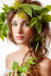 © Svetlana Fedoseeva - Beauty Spring. Woman with Fresh green leaves in hair. Summer Nature Girl portrait. Beauty Spring Girl. Springtime.