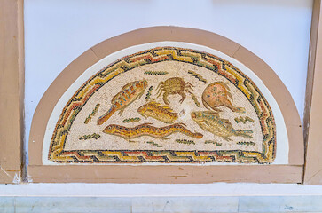 Wall Mural - ancient mosaic of sea creatures in Tunis, Tunisia