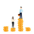 © Игорь Розводовский - Successful business man and woman standing on top of lifting stack of gold coins