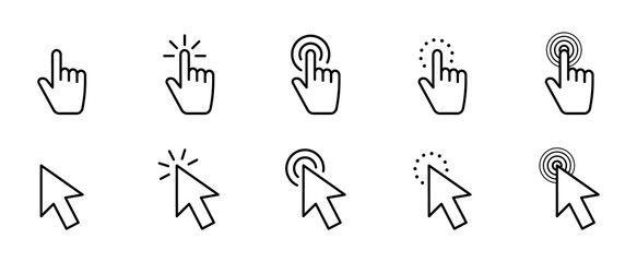 Wall Mural - pointer click icon set. hand cursor click. arrow pointer. computer mouse cursor. clicking finger poi