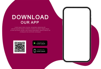 Advertising banner for downloading mobile app. Download our app for mobile phone. Mockup smartphone with empty screen for your app. Vector illustration.