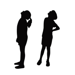 Sticker - a boy and a girl looking up, silhouette vector