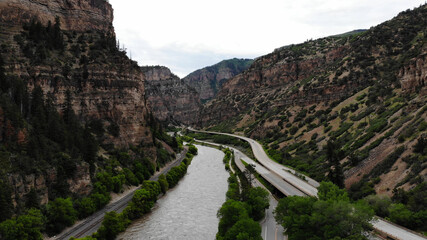 Interstate 70 running along the Colorado River in Glenwood Canyon