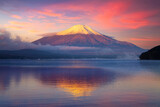 Tranquil scene of mount Fuji and lake yamanaka at sunrise