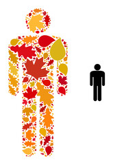 Wall Mural - Man Figure mosaic icon done for fall season. Vector man figure mosaic is done of scattered fall maple and oak leaves. Mosaic autumn leaves in bright gold, brown and red colors.