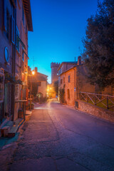 Wall Mural - Bolgheri medieval village street at sunset. Castagneto Carducci, Tuscany, Italy