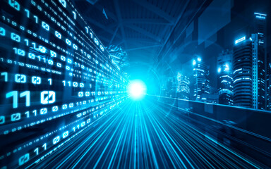 digital data flow on road with motion blur to create vision of fast speed transfer . concept of futu