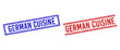 © Tensor Designs - GERMAN CUISINE rubber imprints with grunge texture. Vectors designed with double lines, in blue and red variants. Caption placed inside double rectangle frame and parallel lines.