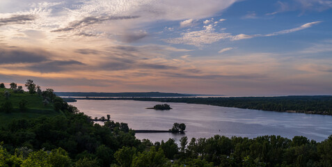 Canvas Print - Dnipro river summer evening view from Taras Hill or Chernecha Hora (Monk Hill - important landmark of the Taras Shevchenko National Preserve, Kaniv, Cherkasy Region, Ukraine.