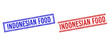 © Tensor Designs - INDONESIAN FOOD rubber watermarks with distress texture. Vectors designed with double lines, in blue and red variants. Word placed inside double rectangle frame and parallel lines.