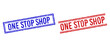 © Tensor Designs - ONE STOP SHOP rubber imprints with grunge style. Vectors designed with double lines, in blue and red versions. Tag placed inside double rectangle frame and parallel lines.