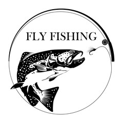 Wall Mural - Fly fisherman fishing.graphic fly fishing.clip art black fishing on white background - Vector