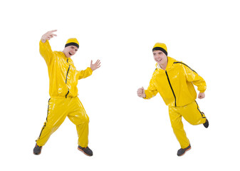 Wall Mural - Man in yellow suit isolated on white