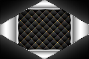  Elegant metallic background of black and silver gradient with upholstery.Vector illustration.Eps10