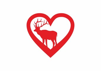 Wall Mural - Red love sign with deer shape design