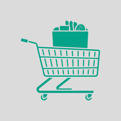 Wall Mural - Shopping Cart With Bag Of Food Icon