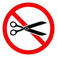 Poster - stop or ban red round sign with scissors icon. scissors is prohibited