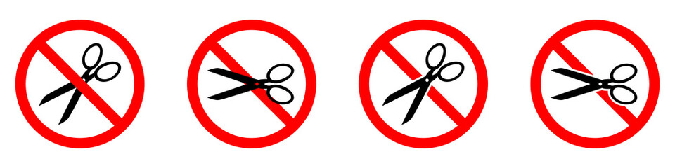 Poster - Stop or ban red round sign with scissors icon. Scissors is prohibited