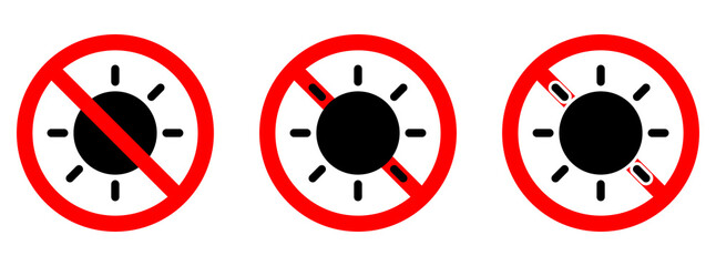 Wall Mural - stop or ban red round sign with sun icon. vector illustration.