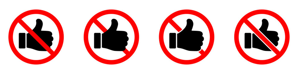 Poster - Thumb up is forbidden. Thumb up with ban icon. Liked vector icons.