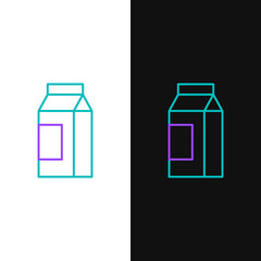 Poster - Line Paper package for milk icon isolated on white and black background. Milk packet sign. Colorful outline concept. Vector.