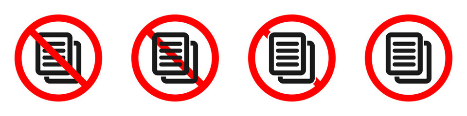 Wall Mural - stop or ban red round sign with document icon. file is prohibited