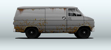 Rusty, Old Van In Vector. View From Side With Perspective.
