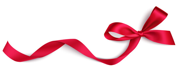decorative red bow with long red ribbon isolated on white background. holiday decoration for christm