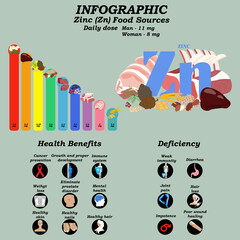 Wall Mural - Health benefits of zinc supplement infographic vector illustration