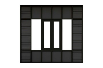 Wall Mural - Black vintage old wooden door frame with louver isolated on a white background