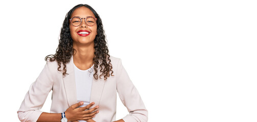 Poster - Young african american girl wearing business clothes smiling and laughing hard out loud because funny crazy joke with hands on body.