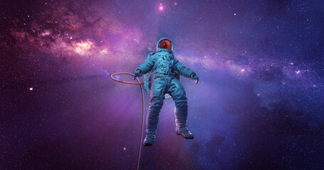 Wall Mural - astronaut floating in weightless space with star fields and milky way on background, 3d render