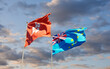 Flags of Tuvalu and Hong Kong HK.