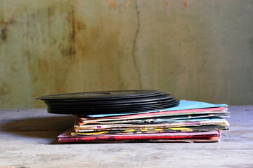 Poster - old 45s on a table