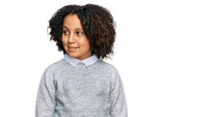 Poster - Young little girl with afro hair wearing casual clothes smiling looking to the side and staring away thinking.